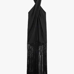 Zara Black Fringe Halter Dress